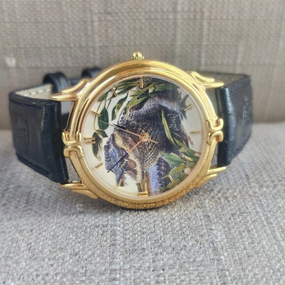 Wildlife Collection Wristwatch Analog Quartz Watch Black Genuine Leather Strap - Picture 4 of 12